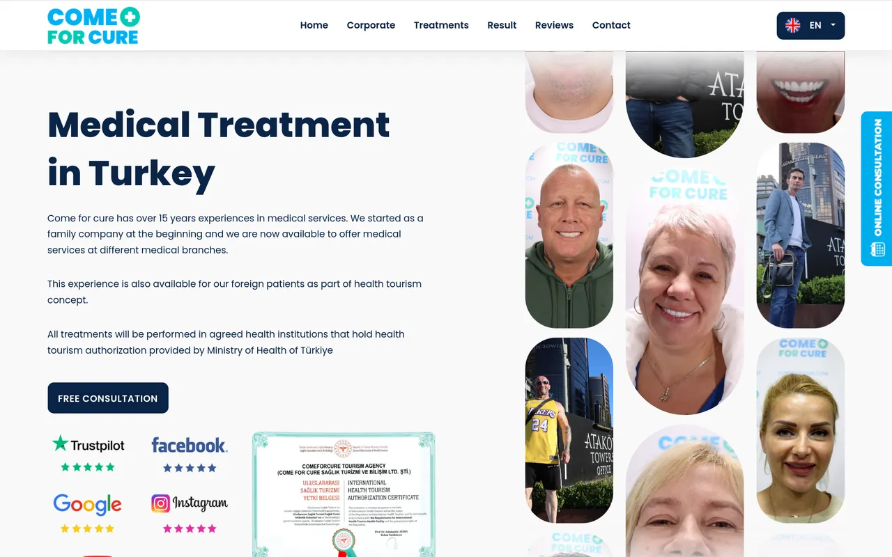 Come For Cure web sitesi önizlemesi — Sağlık Turizmi