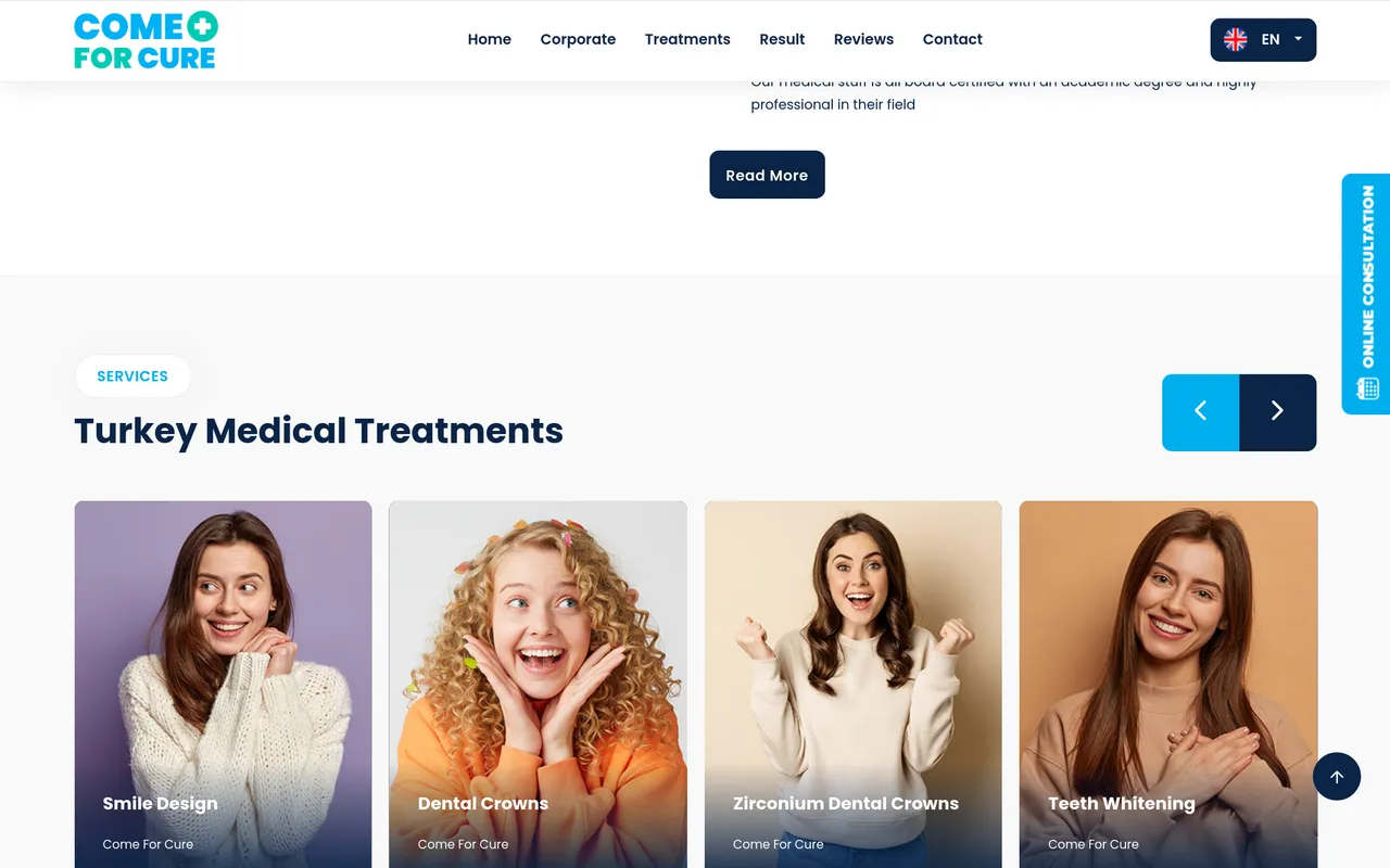 Come For Cure web sitesi önizlemesi — Sağlık Turizmi