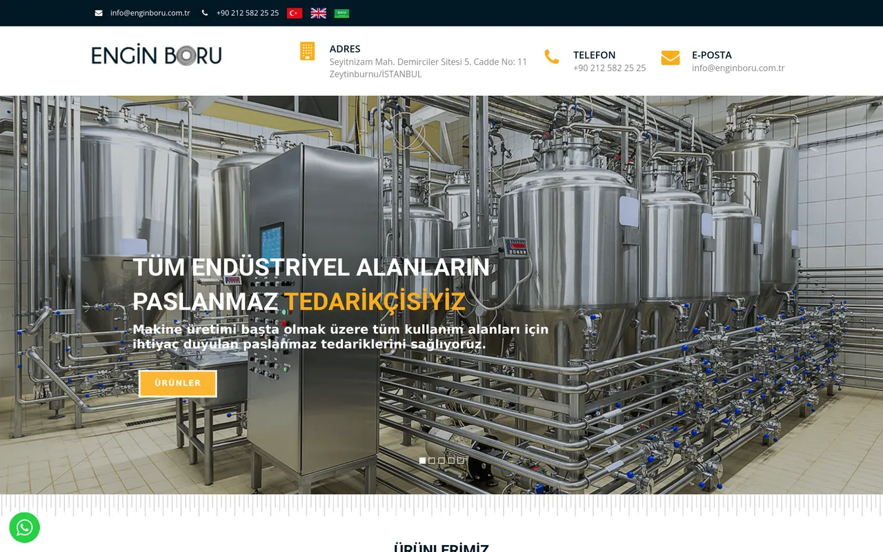Engin Boru web sitesi önizlemesi — Paslanmaz Çelik / Endüstri